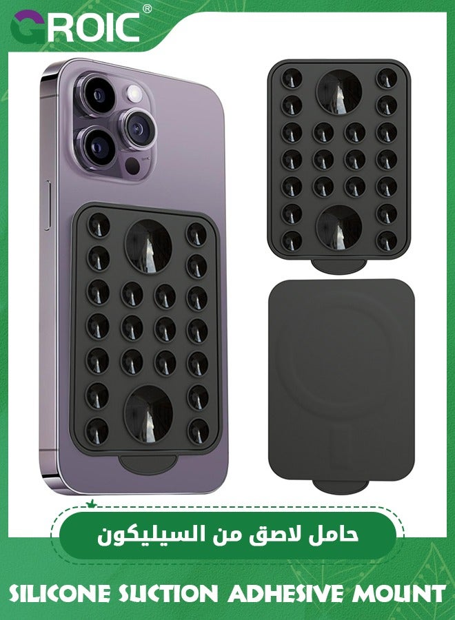 Black Silicone Suction Phone Case Adhesive Mount, Hands-Free, Strong Grip Holder for Selfies & Videos, Durable, Easy to Use, iPhone & Android Compatible