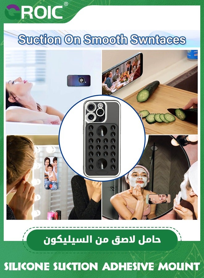Black Silicone Suction Phone Case Adhesive Mount, Hands-Free, Strong Grip Holder for Selfies & Videos, Durable, Easy to Use, iPhone & Android Compatible