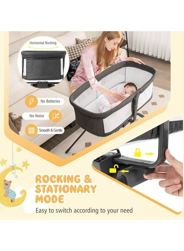 3 In 1 Rocking Bassinet & Baby Bassinet Bedside Sleeper One-Second Convert Travel Portable Bassinet Newborn Baby