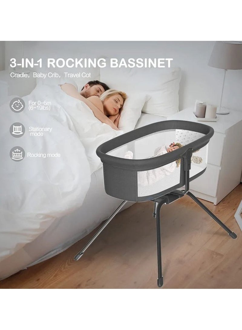 3 In 1 Rocking Bassinet & Baby Bassinet Bedside Sleeper One-Second Convert Travel Portable Bassinet Newborn Baby