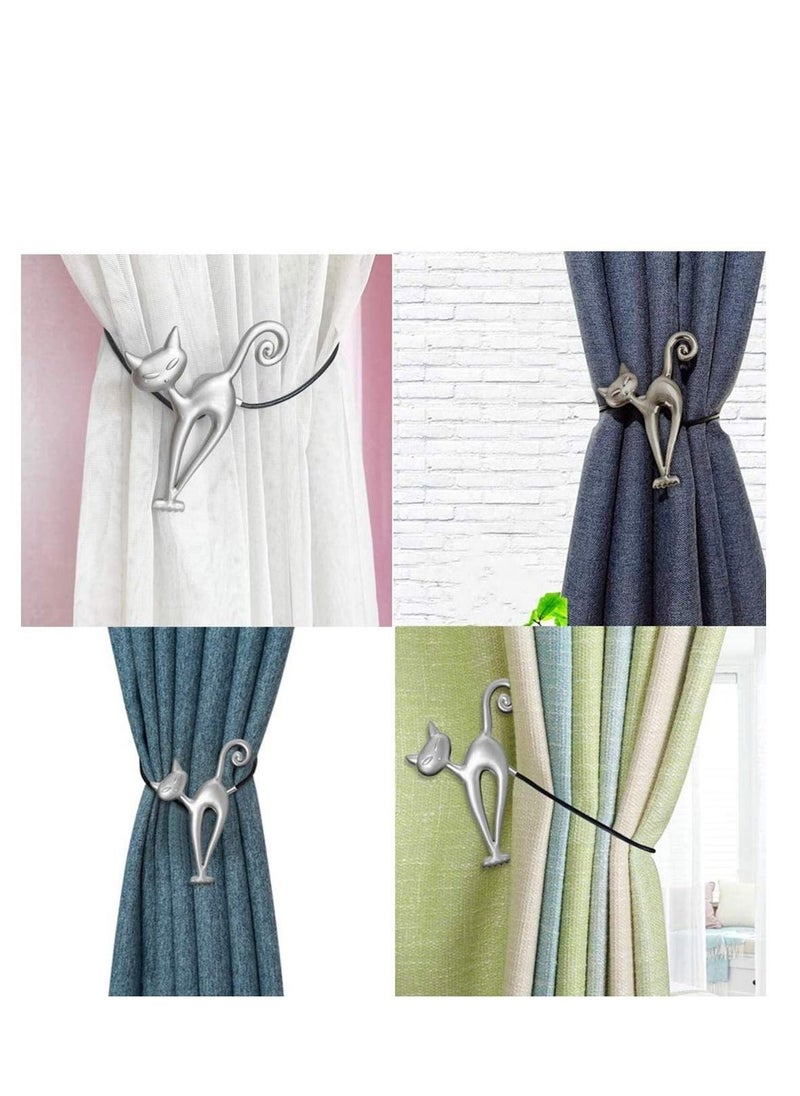 Magnetic Curtain Tiebacks, 2 Pieces Cute Cat Magnetic Curtain Tiebacks Curtain Clips Rope Holdbacks Curtain Holder Buckles with Strong Durable Magnet for Home Office Dorm