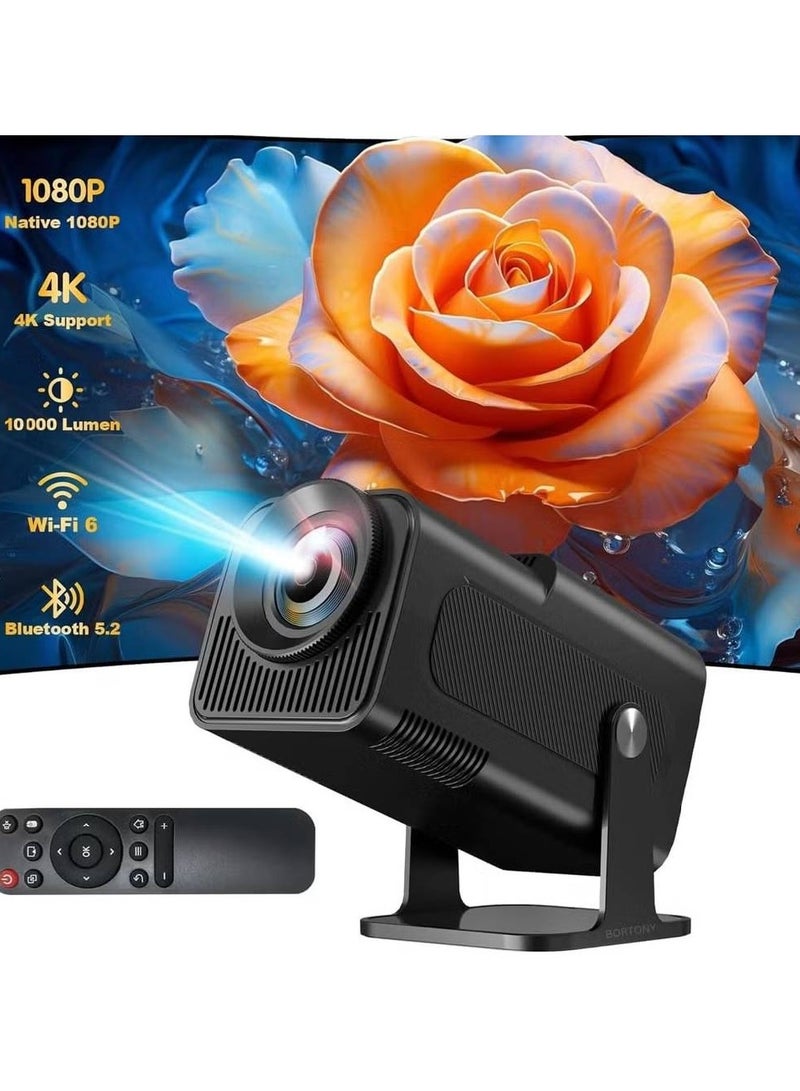 HY320 Mini Projector: Native 1080P 4K, Smart with Android TV 11.0, WiFi, Bluetooth, 10,000 Lumens (Black)