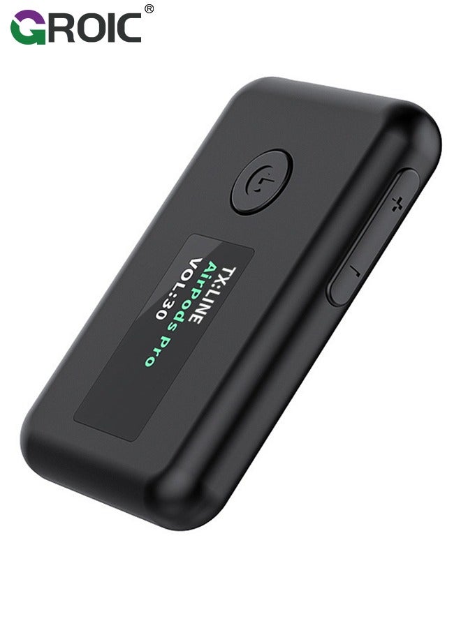 Bluetooth 5.0 Transmitter Receiver, 2 in 1 Wireless Bluetooth Transmitter Audio Adapter Bluetooth Receiver with OLED Screen APTX Low Latency for TV Laptop Headphones Stereo System