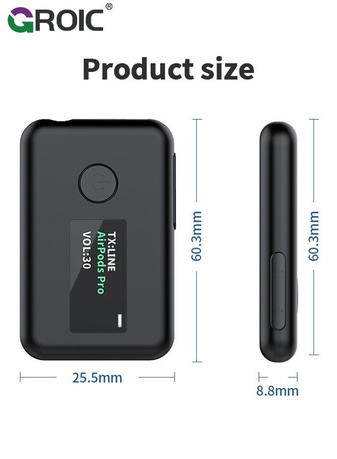Bluetooth 5.0 Transmitter Receiver, 2 in 1 Wireless Bluetooth Transmitter Audio Adapter Bluetooth Receiver with OLED Screen APTX Low Latency for TV Laptop Headphones Stereo System