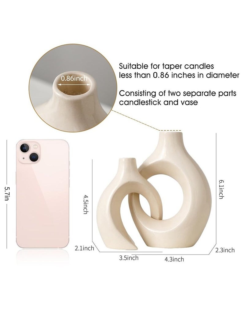 White Ceramic Candle Holder, Taper Candle Holder, Modern Candle Holder, Decorative Candle Stick, Candle Holder Decor for Table, Minimalist Candle Holders for Living Room, Lvory
