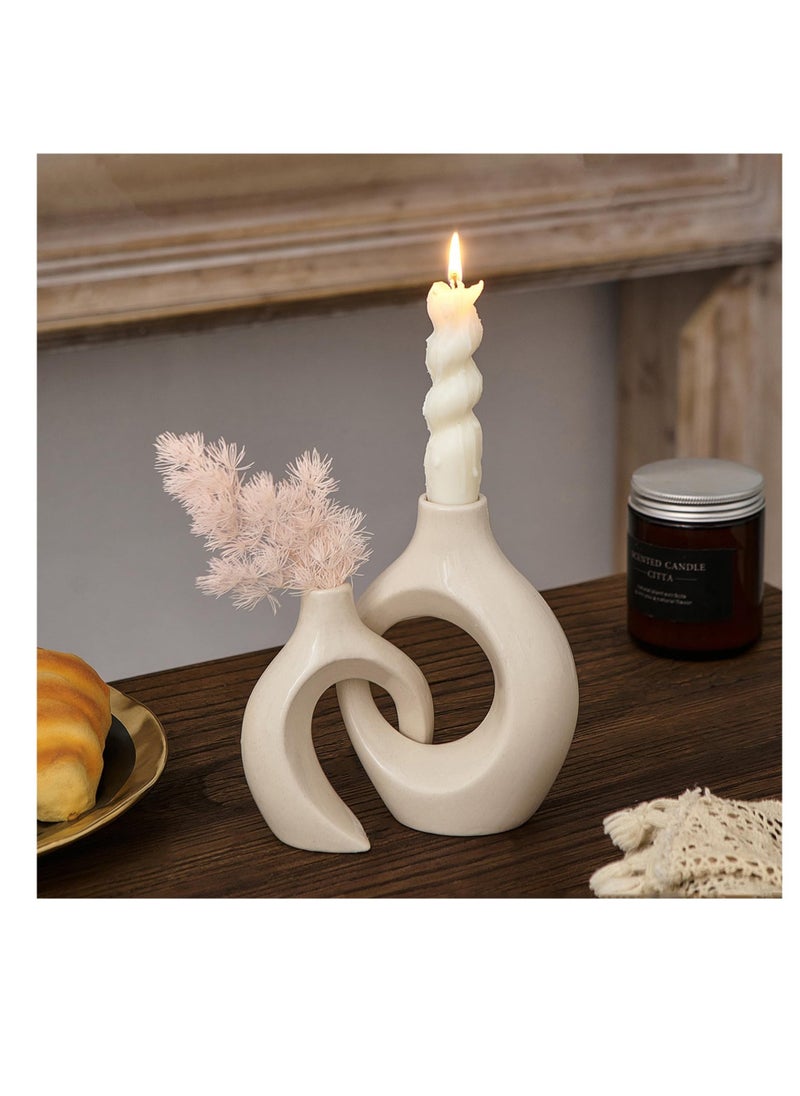 White Ceramic Candle Holder, Taper Candle Holder, Modern Candle Holder, Decorative Candle Stick, Candle Holder Decor for Table, Minimalist Candle Holders for Living Room, Lvory