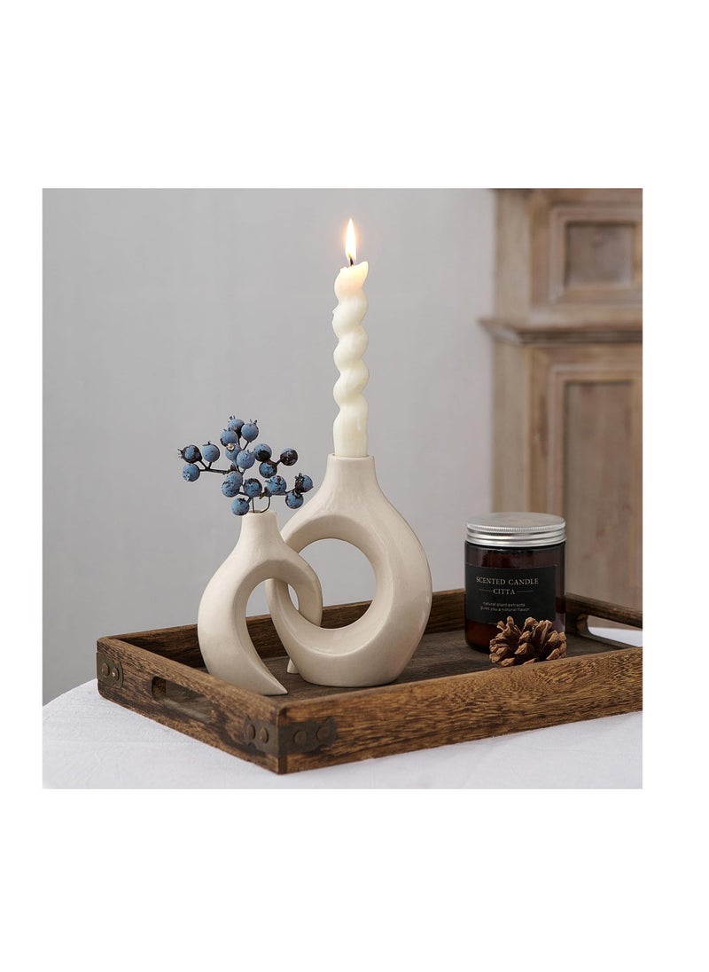 White Ceramic Candle Holder, Taper Candle Holder, Modern Candle Holder, Decorative Candle Stick, Candle Holder Decor for Table, Minimalist Candle Holders for Living Room, Lvory