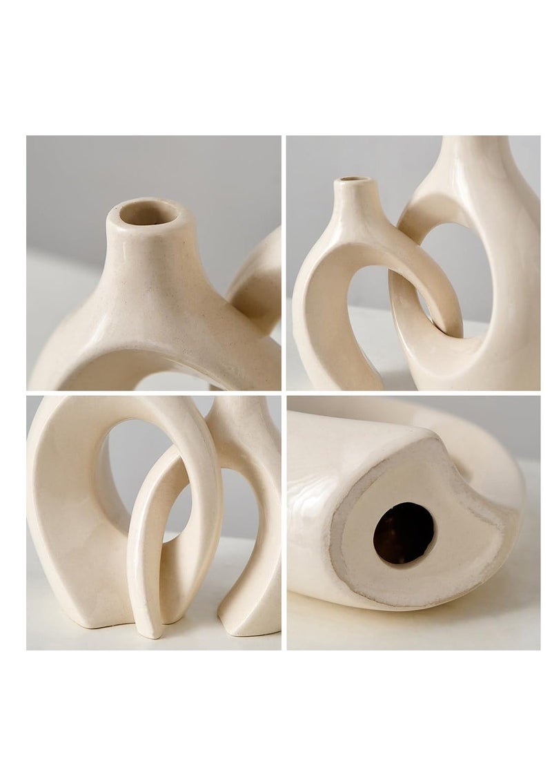 White Ceramic Candle Holder, Taper Candle Holder, Modern Candle Holder, Decorative Candle Stick, Candle Holder Decor for Table, Minimalist Candle Holders for Living Room, Lvory