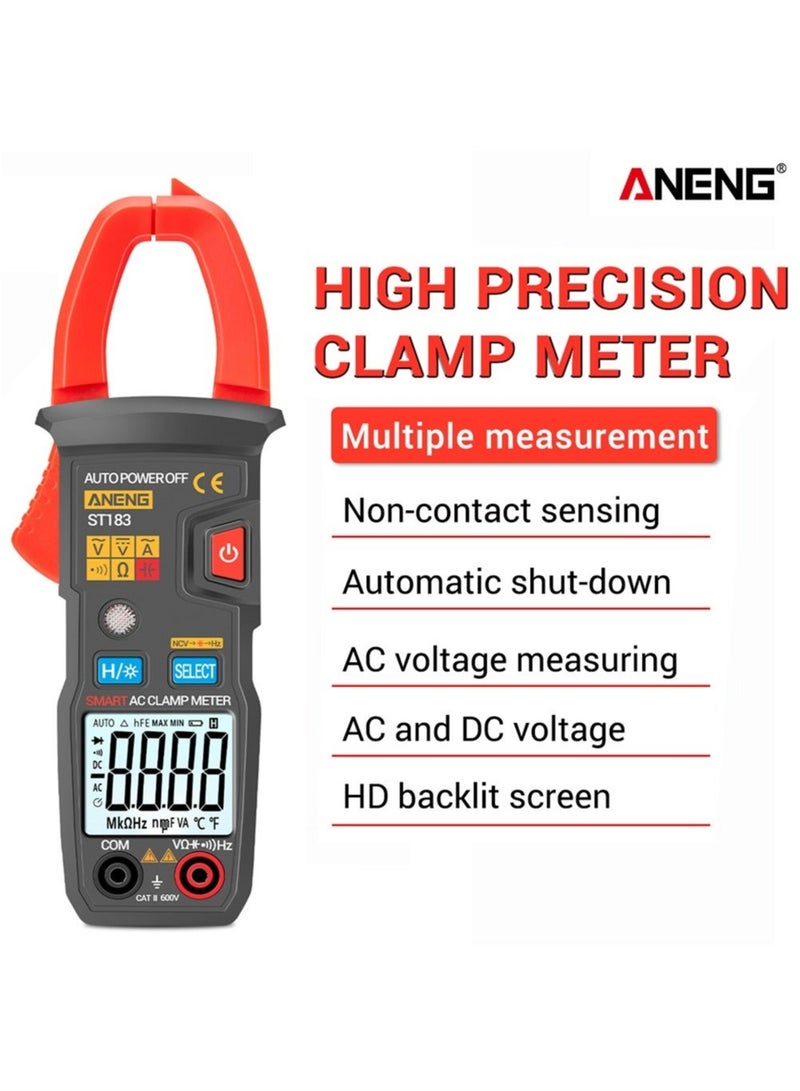 ST183 Digital Clamp Meter AC Current 6000 Counts True RMS Multimeter DC/AC Voltage Tester Hz Capacitance NCV Ohm Tests