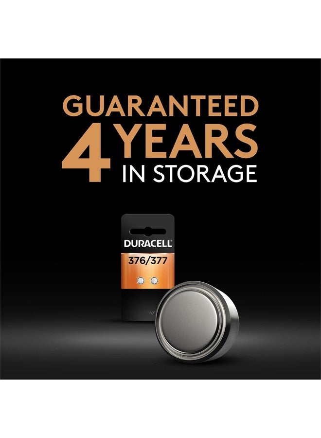 Duracell 376/377 Silver Oxide Button Battery, 2 Count Pack, 376/377 1.5 Volt Battery, Long-Lasting for Watches, Medical Devices, Calculators, and More