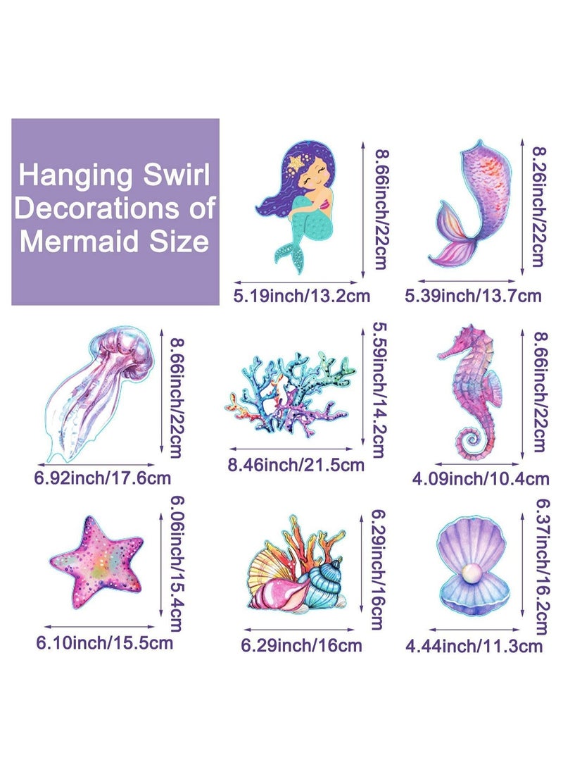 Mermaid Hanging Swirl Decorations, 20 PCS Double Sided Print Mermaid Themed Foil Swirls Dangling Ceiling Streamers Wall Decals for Kids Girls Birthday Baby Shower Under the Sea Party Supplies