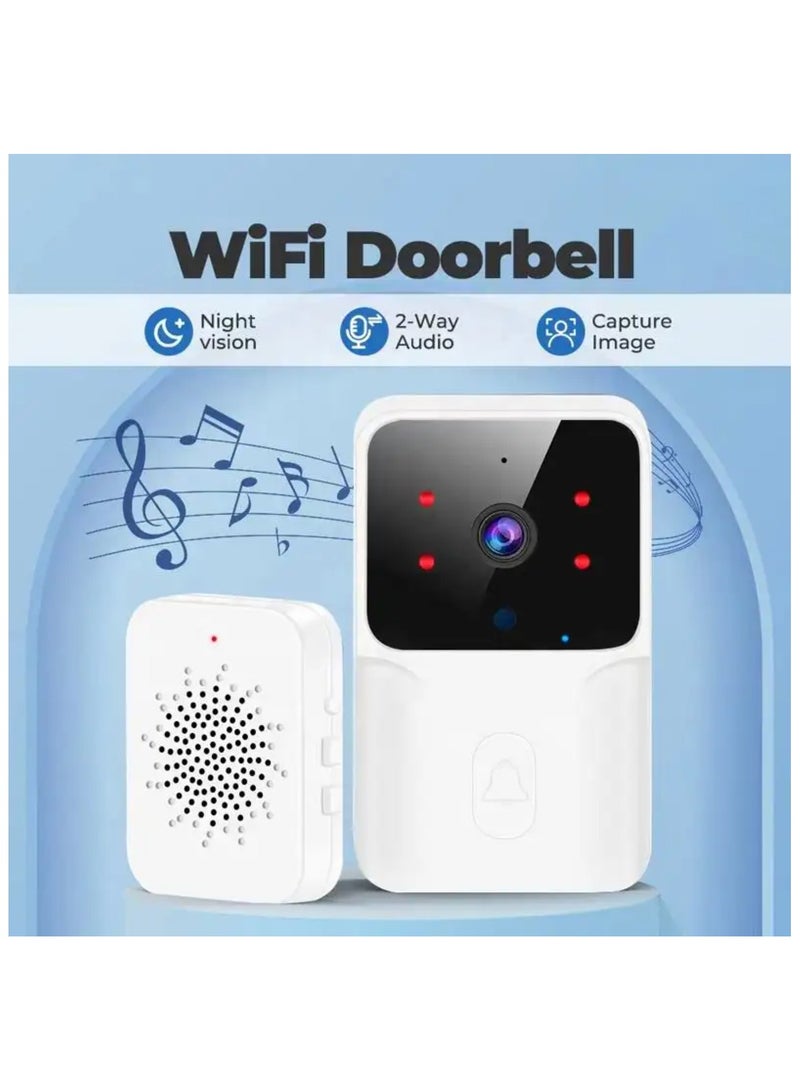 WiFi Video Doorbell, HD WiFi Doorbell IR Night Vision Durable for Multi-User Home (White)