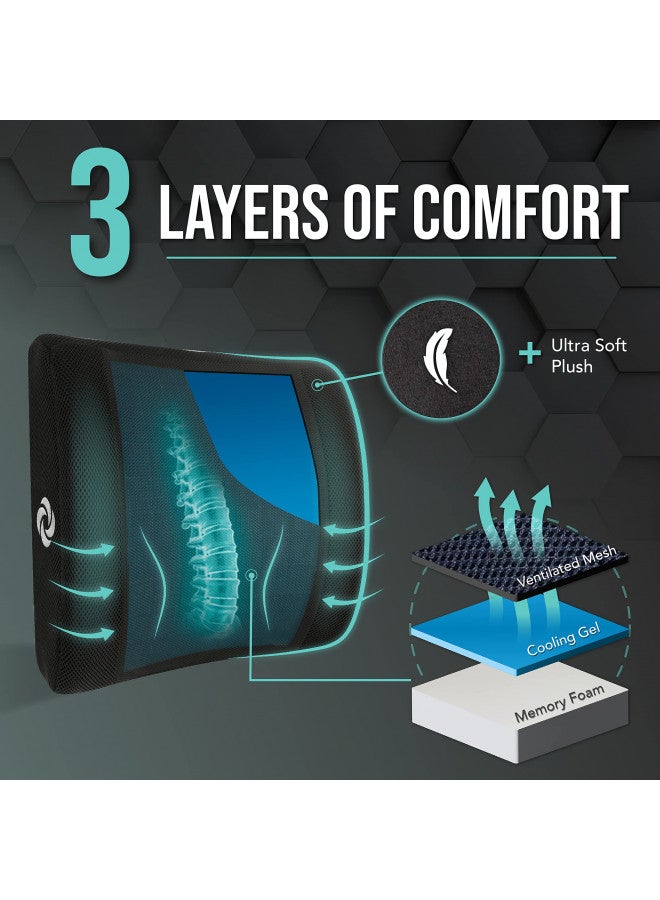 SAMSONITE, cooling gel, lumbar support pillow for office chair or car seat - boost your lower back comfort zone, high grade - memory foam, universal chair cushion, breathable mesh, washable cover