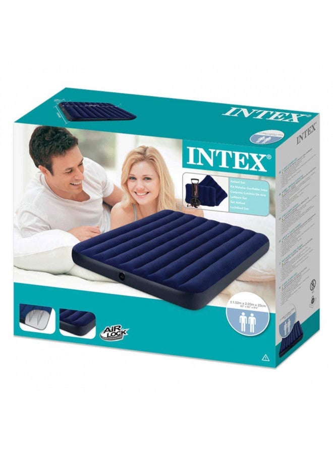 Intex Classic Downy Airbed Set with 2 Pillows and Double Quick Hand Pump, Queen