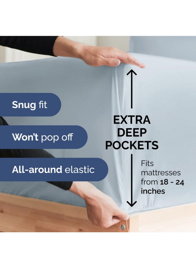 Extra Deep King Fitted Sheet - Hotel Luxury Single Fitted Sheet Only - Easily Fits 18 inch to 24 inch Mattress - Soft, Wrinkle Free, Breathable & Comfy Extra Deep Pockets Sky Blue Fitted Sheet