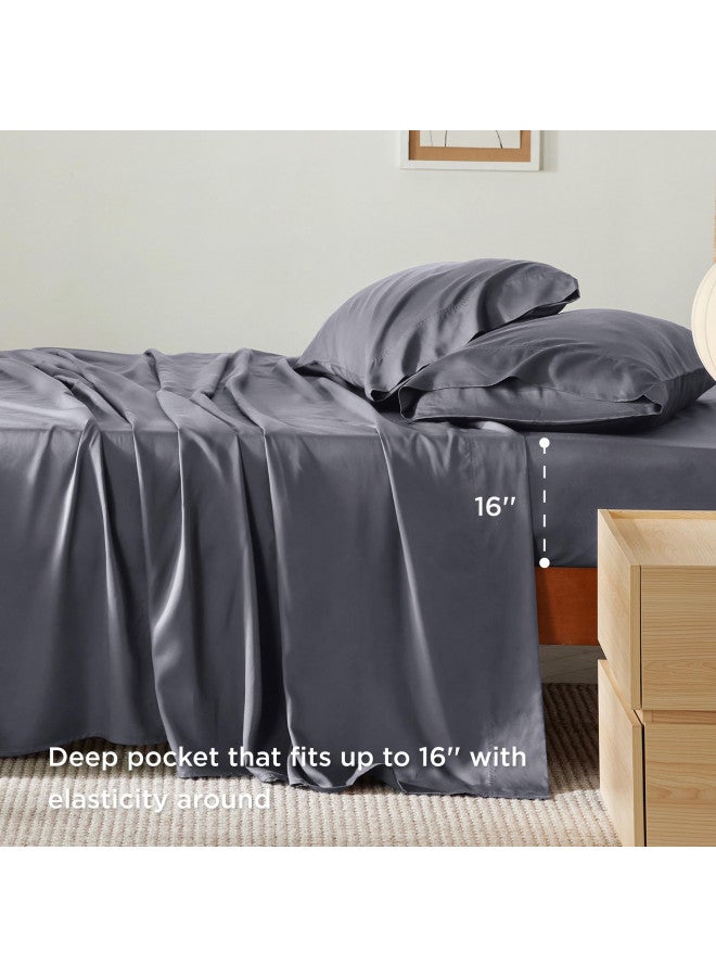 Bedsure Cooling Sheets Set Grey, Rayon Made from Bamboo, Queen Sheet Set, Deep Pocket Up to 16