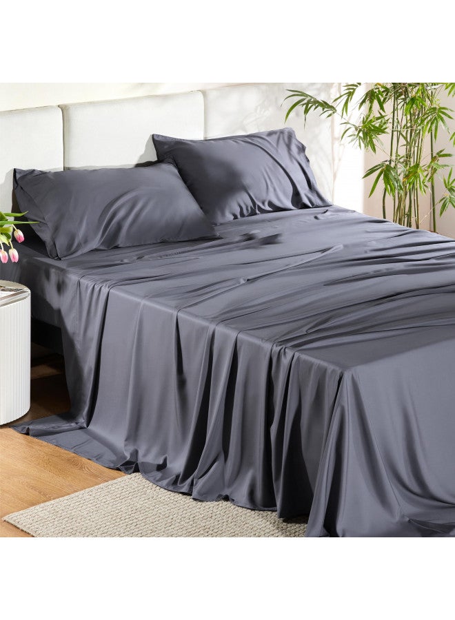 Bedsure Cooling Sheets Set Grey, Rayon Made from Bamboo, Queen Sheet Set, Deep Pocket Up to 16