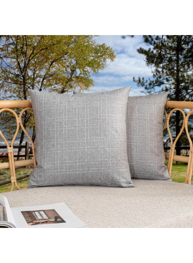 Kevin Textile Pack of 2 Outdoor Waterproof Throw Pillow Covers Decorative Farmhouse Checkered Square Solid Cushion Cases for Patio Garden Porch Sofa Grey 18x18 inch