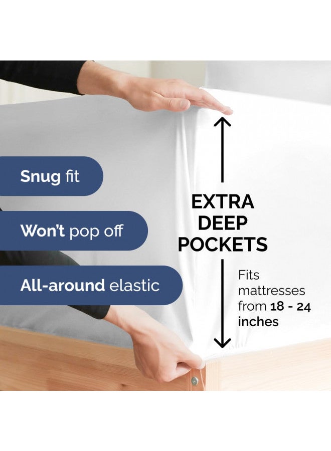 Extra Deep King Fitted Sheet - Hotel Luxury Single Fitted Sheet Only - Easily Fits 18 inch to 24 inch Mattress - Soft, Wrinkle Free, Breathable & Comfy Extra Deep Pockets White Fitted Sheet