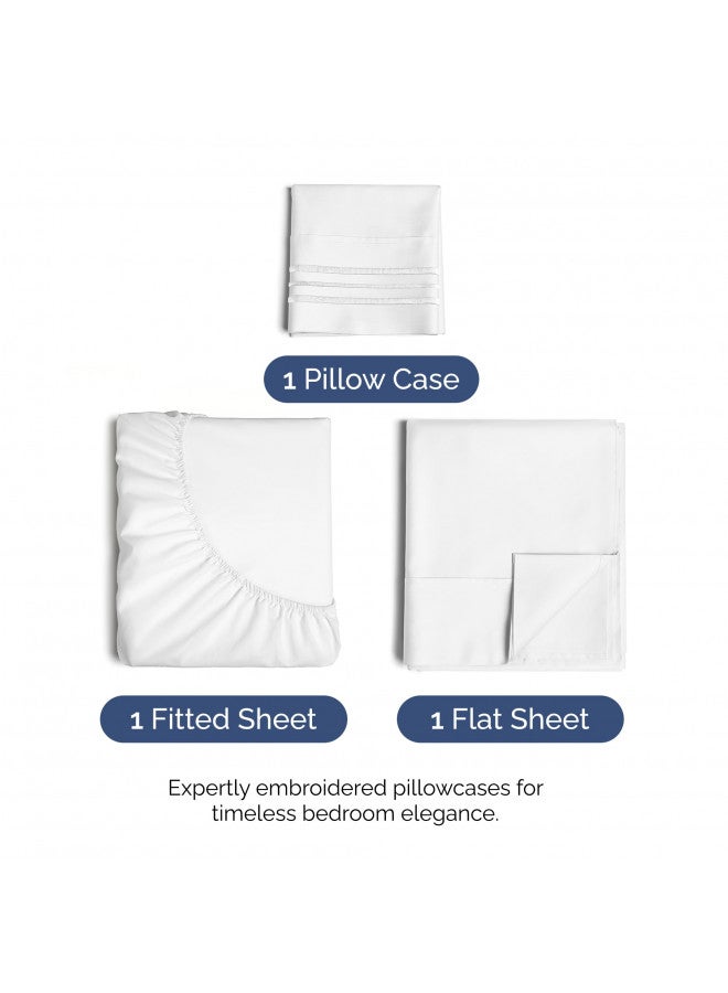 Twin XL Sheet Set - Breathable & Cooling Sheets - College Dorm Room Bed Sheets - Hotel Luxury Bed Sheets - Extra Soft Sheets - Deep Pockets - Easy Fit - 3 Piece Set - White Bed Sheets - Twin XL Sheets