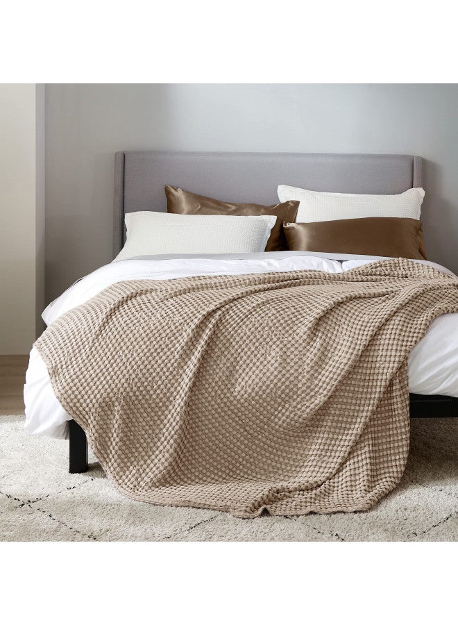 Bedsure Cooling Cotton Waffle Queen Size Blanket - Lightweight Breathable Rayon Derived from Bamboo Blankets for Hot Sleepers, Luxury Throws for Bed, Couch and Sofa, Taupe, 90x90 Inches