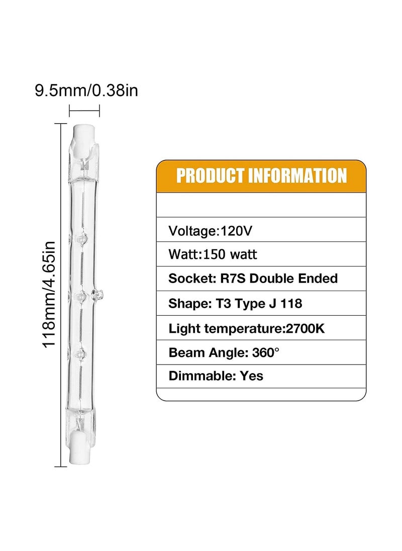 R7S Halogen Bulbs, 5 Pack 118mm 150W, Dimmable J-Type Linear Warm White Double Ended R7S Bulbs for Security and Work Lights, Floodlight, Floor Lamps, Landscape Lights, Ceiling Lights, 4.6 Inch