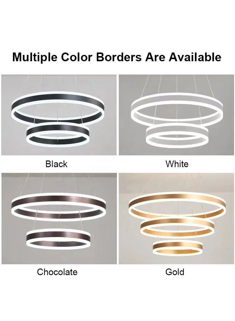 Modern 3 Rings LED Circle Pendant Chandeliers Dimmable with Remote Control 3 Color Hanging light Adjustable for Living room Bedroom Kitchen Dining Office (Black, 60cm 40cm 20cm)