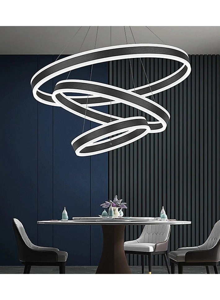 Modern 3 Rings LED Circle Pendant Chandeliers Dimmable with Remote Control 3 Color Hanging light Adjustable for Living room Bedroom Kitchen Dining Office (Black, 60cm 40cm 20cm)