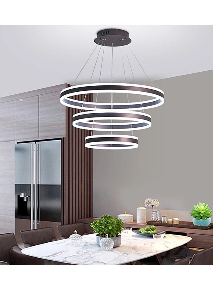 Modern 3 Rings LED Circle Pendant Chandeliers Dimmable with Remote Control 3 Color Hanging light Adjustable for Living room Bedroom Kitchen Dining Office (Black, 60cm 40cm 20cm)