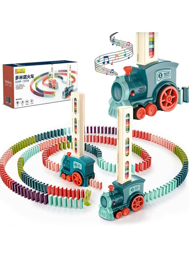 Train Toy with 160 Colorful Blocks – Features Simulated Train Sounds, Adjustable Direction, and Automatic Domino Laying for Fun Puzzle Building Games for Kids.