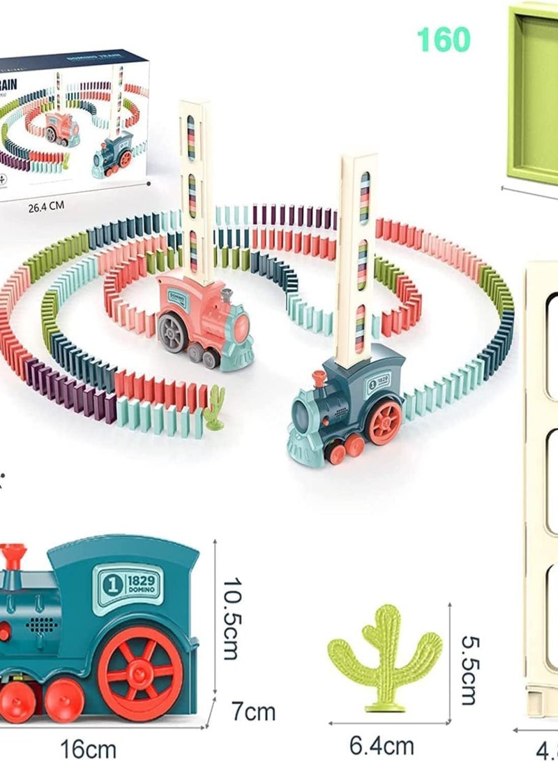 Train Toy with 160 Colorful Blocks – Features Simulated Train Sounds, Adjustable Direction, and Automatic Domino Laying for Fun Puzzle Building Games for Kids.