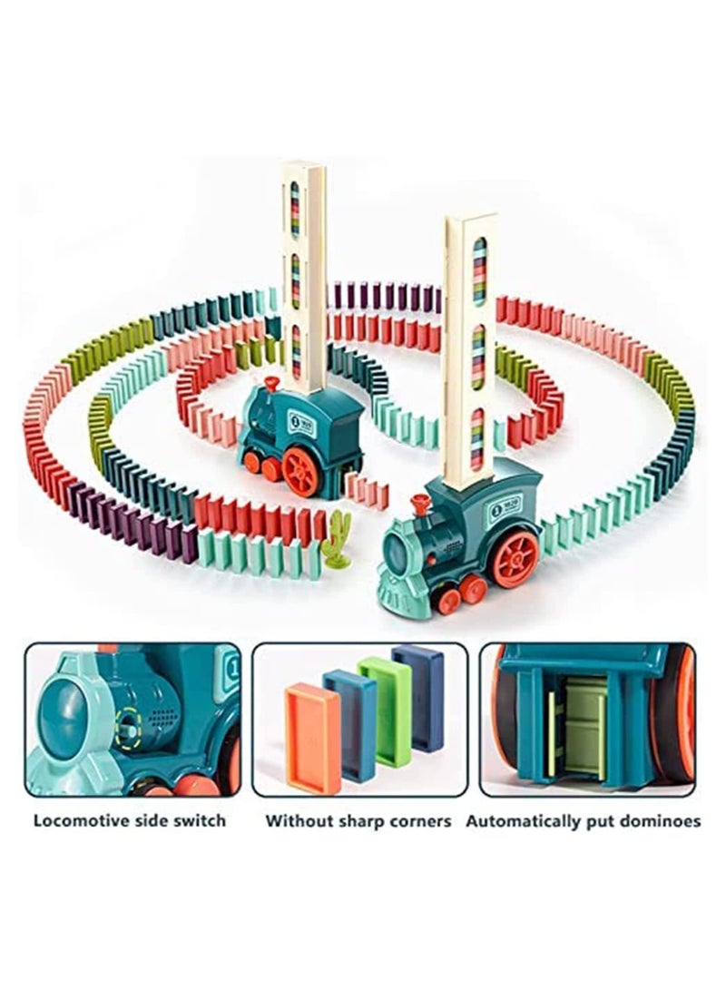 Train Toy with 160 Colorful Blocks – Features Simulated Train Sounds, Adjustable Direction, and Automatic Domino Laying for Fun Puzzle Building Games for Kids.