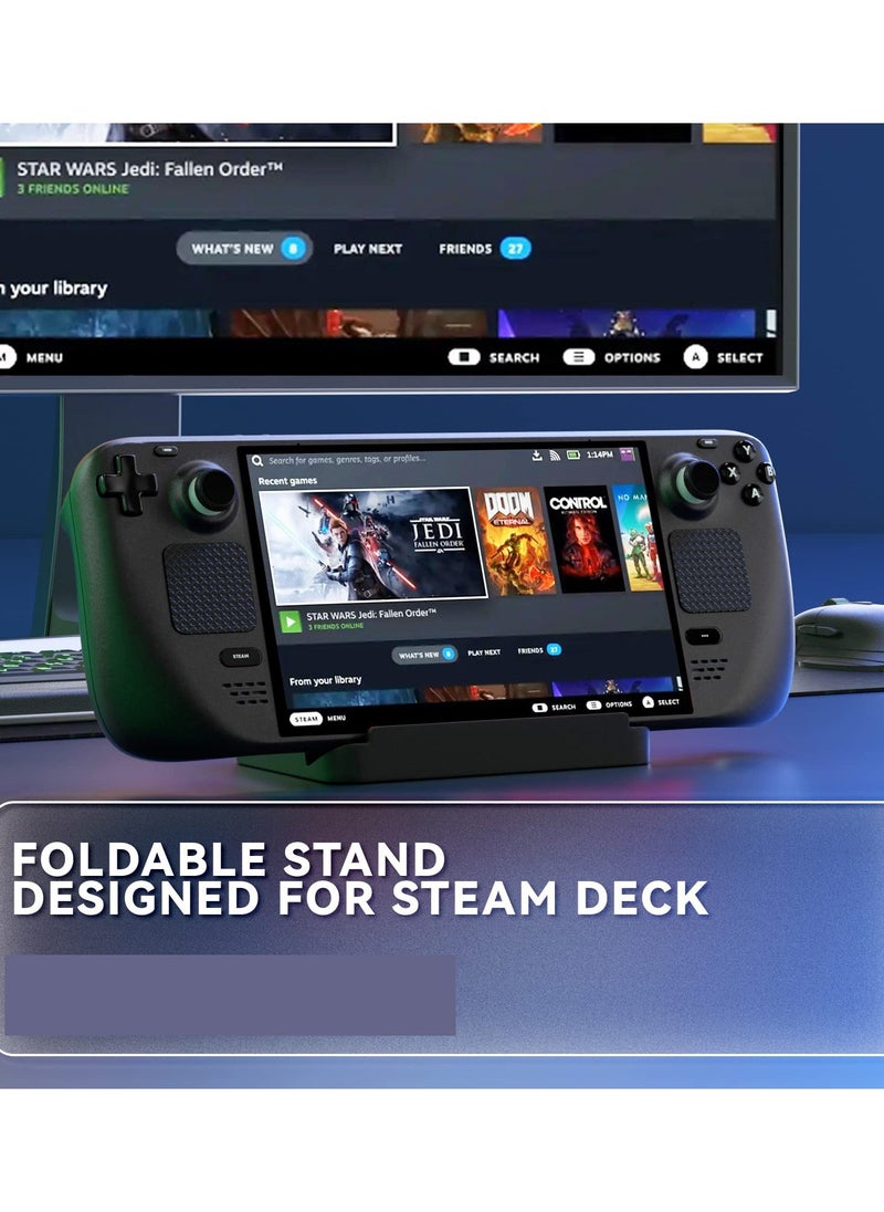 Upgraded Foldable Stand Base for Steam Deck/ROG Ally, Adjustable & Portable with Anti-slip Silicone Pad - Dock Accessories for Steam Deck/ROG Ally