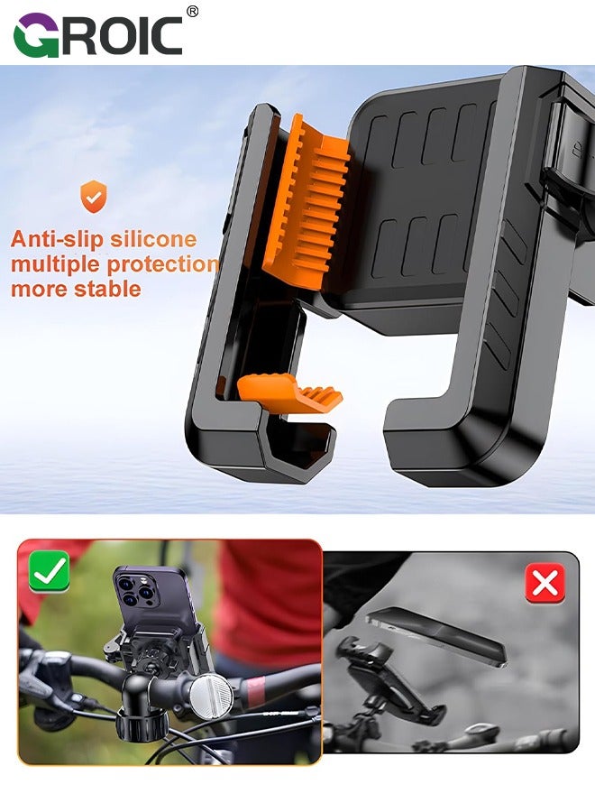 Motorcycle Phone Holder, Bicycle Phone Mount 360°Rotate, Bike Phone Holder Handlebar Suitable for iPhone & Android Smartphones from 4.5-7.0 Inches