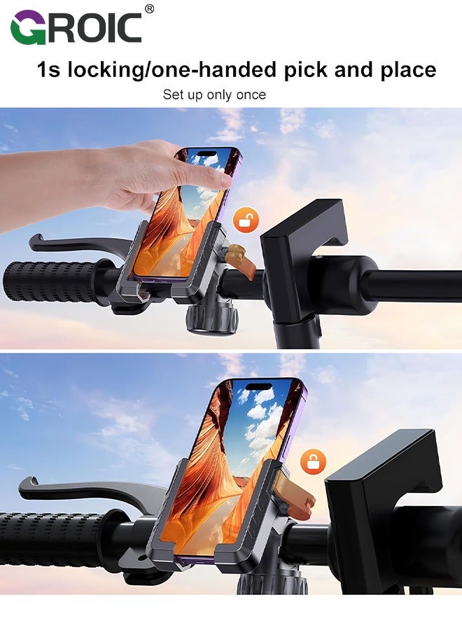 Motorcycle Phone Holder, Bicycle Phone Mount 360°Rotate, Bike Phone Holder Handlebar Suitable for iPhone & Android Smartphones from 4.5-7.0 Inches