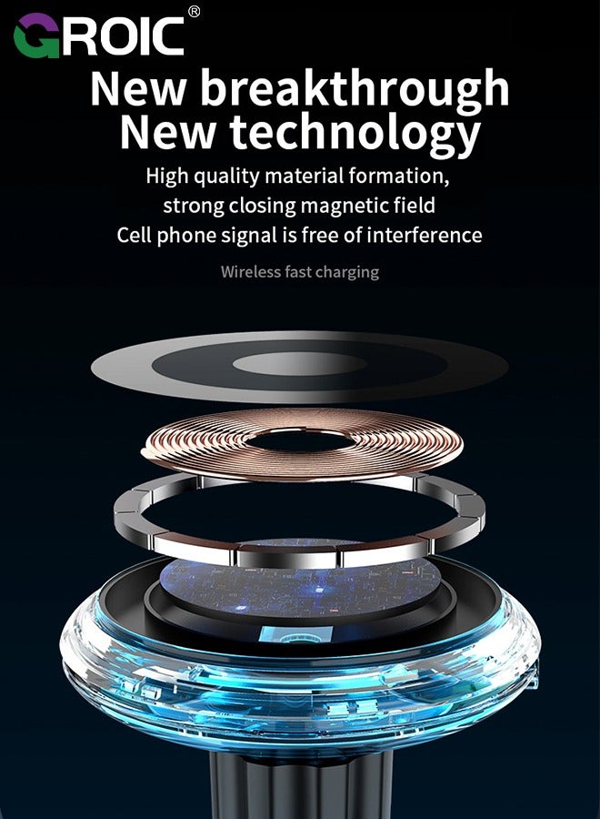 RGB Led Lights Car Phone Holder Phone Stand Charger with Light Cable Multi Color Ambient Light Fast Charge Wireless Strong Magnetic Suction Universal Phone Mount