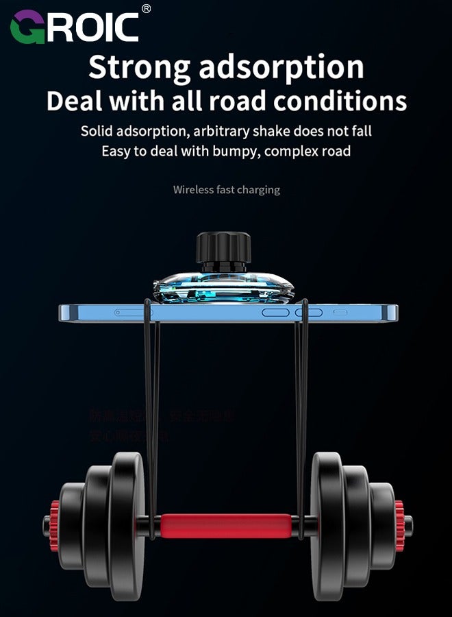 RGB Led Lights Car Phone Holder Phone Stand Charger with Light Cable Multi Color Ambient Light Fast Charge Wireless Strong Magnetic Suction Universal Phone Mount