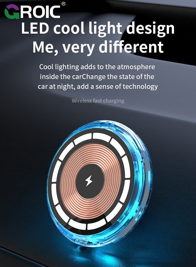 RGB Led Lights Car Phone Holder Phone Stand Charger with Light Cable Multi Color Ambient Light Fast Charge Wireless Strong Magnetic Suction Universal Phone Mount
