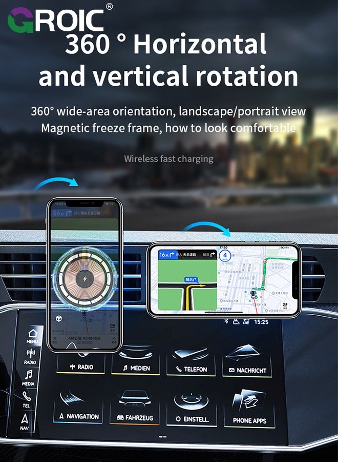 RGB Led Lights Car Phone Holder Phone Stand Charger with Light Cable Multi Color Ambient Light Fast Charge Wireless Strong Magnetic Suction Universal Phone Mount