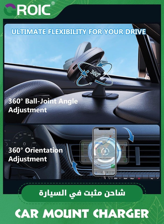MagSafe Car Mount Charger 15W Fast Charging Wireless Car Charger, Air Vent/Dashboard Magnetic Phone Holder for iPhone 15 Pro Plus Max 14 13 12