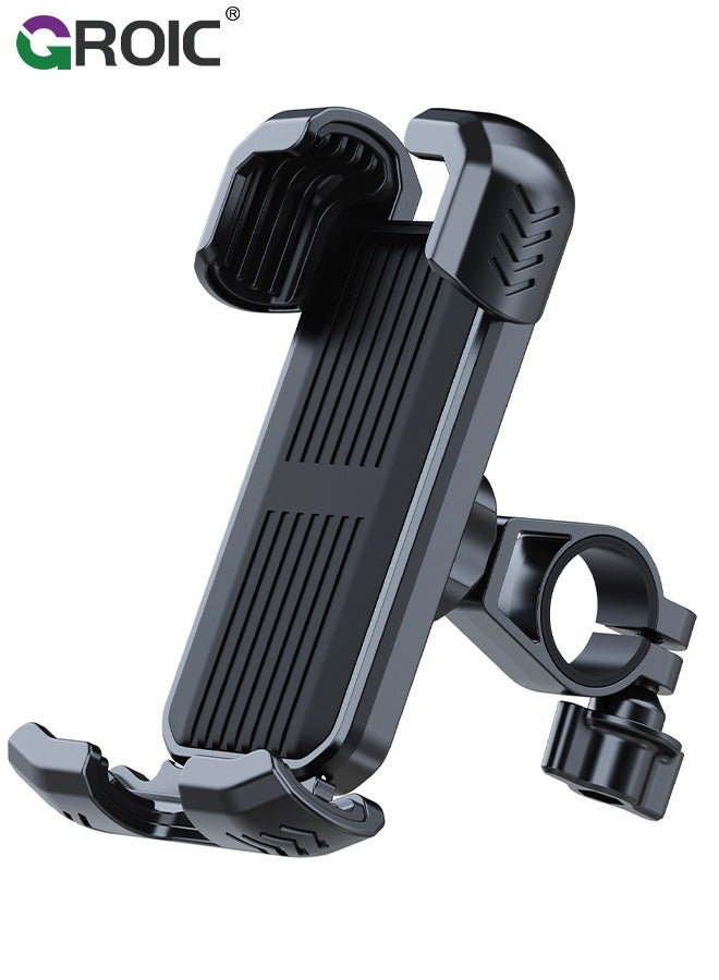 Black Bike Phone Holder, Motorcycle Phone Mount – Bicycle Bike Handlebar Cell Phone Clamp, Scooter Phone Clip for iPhone, Galaxy，and 4.7