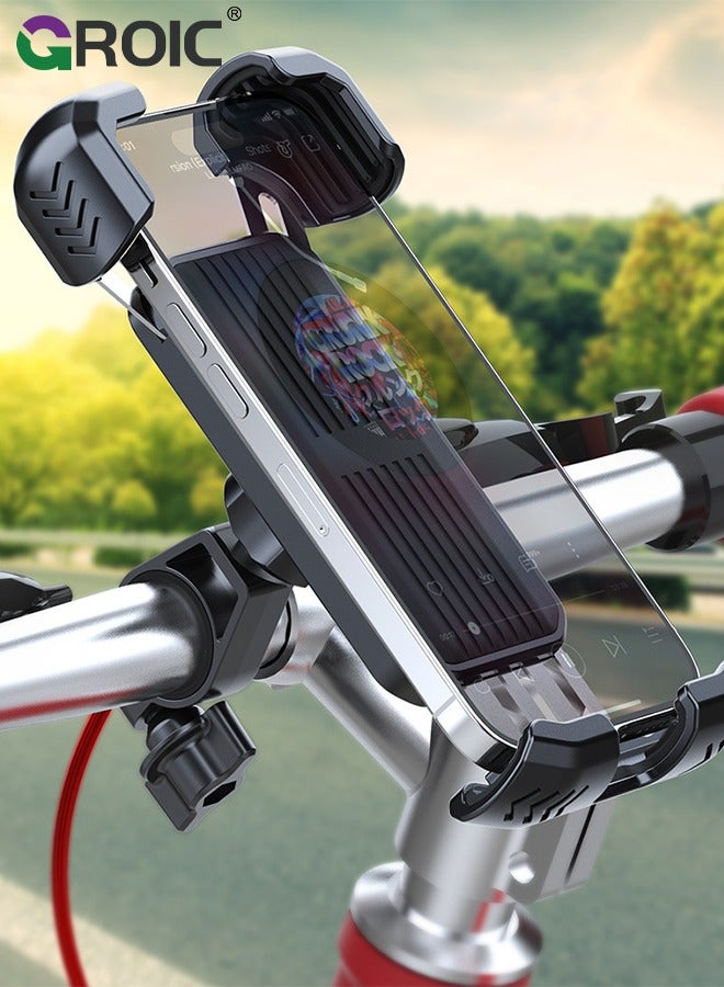 Black Bike Phone Holder, Motorcycle Phone Mount – Bicycle Bike Handlebar Cell Phone Clamp, Scooter Phone Clip for iPhone, Galaxy，and 4.7