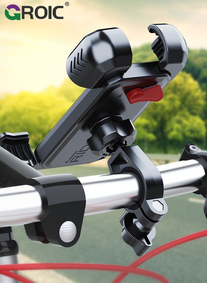 Black Bike Phone Holder, Motorcycle Phone Mount – Bicycle Bike Handlebar Cell Phone Clamp, Scooter Phone Clip for iPhone, Galaxy，and 4.7