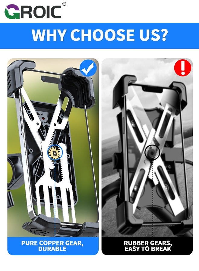 Black Bike Phone Holder, Motorcycle Phone Mount – Bicycle Bike Handlebar Cell Phone Clamp, Scooter Phone Clip for iPhone, Galaxy，and 4.7