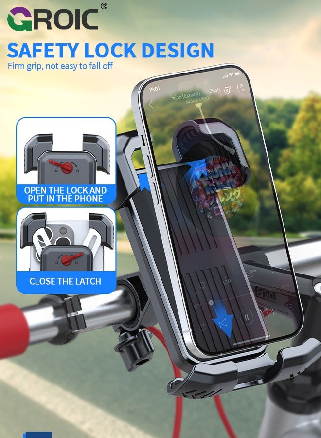 Black Bike Phone Holder, Motorcycle Phone Mount – Bicycle Bike Handlebar Cell Phone Clamp, Scooter Phone Clip for iPhone, Galaxy，and 4.7
