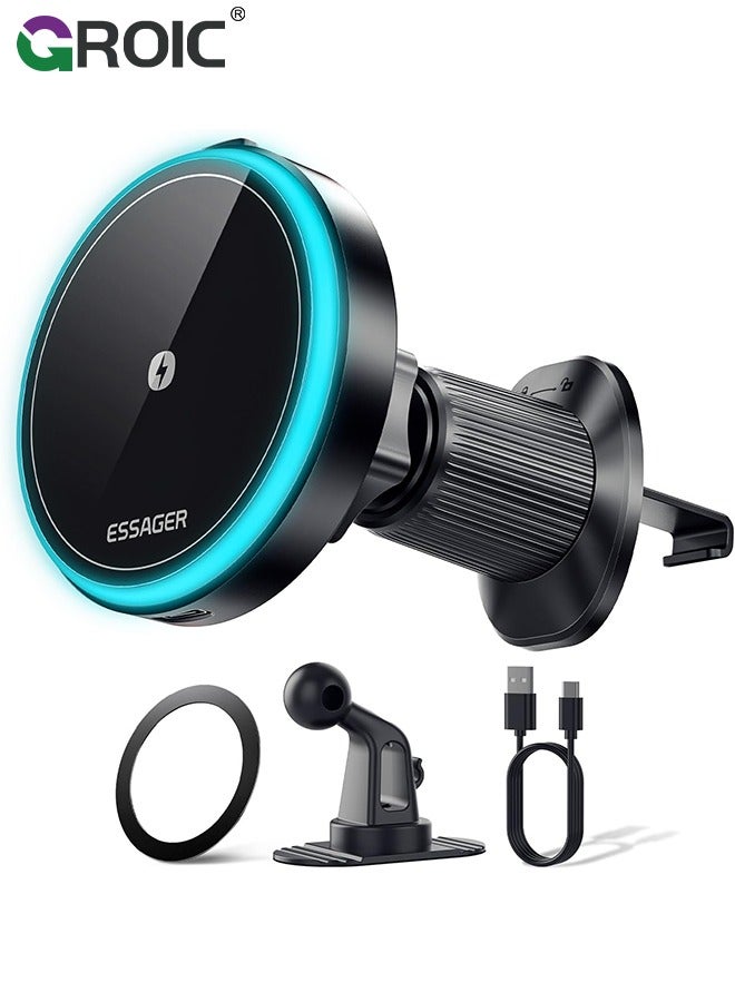 MagSafe Car Mount Charger, 15W Magnetic Wireless Car Charger, for MagSafe Car Charger, Air Vent/Dashboard Car Phone Holder Mount for iPhone 15 14 13 12 11 Pro Max Plus, Car Accessories