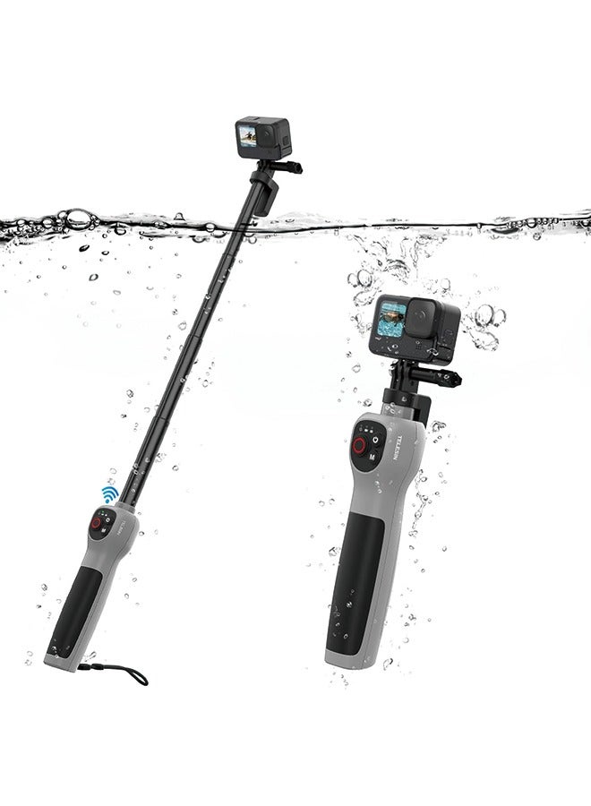 33inch Underwater Selfie Stick, with Bluetooth Remote Control, Waterproof & Extendable, 1 Hour Charging Time, 21 Hours Shooting for Diving Surfing Snorkeling, for Gopro Hero 12 11 10 9 8