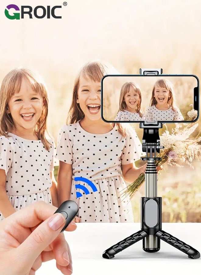 Selfie Stick Tripod, Aluminum Alloy Selfie Stick for Cellphone Black Single Bracket Portable Automatic Rotation with Remote Control for Taking Family Photos