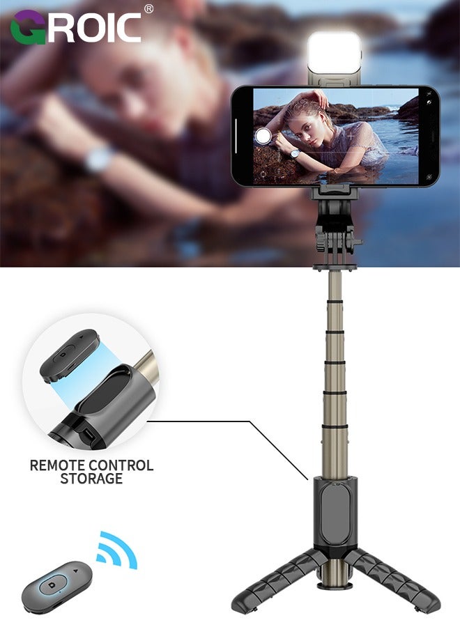 Selfie Stick Tripod, Aluminum Alloy Selfie Stick for Cellphone Black Single Bracket Portable Automatic Rotation with Remote Control for Taking Family Photos