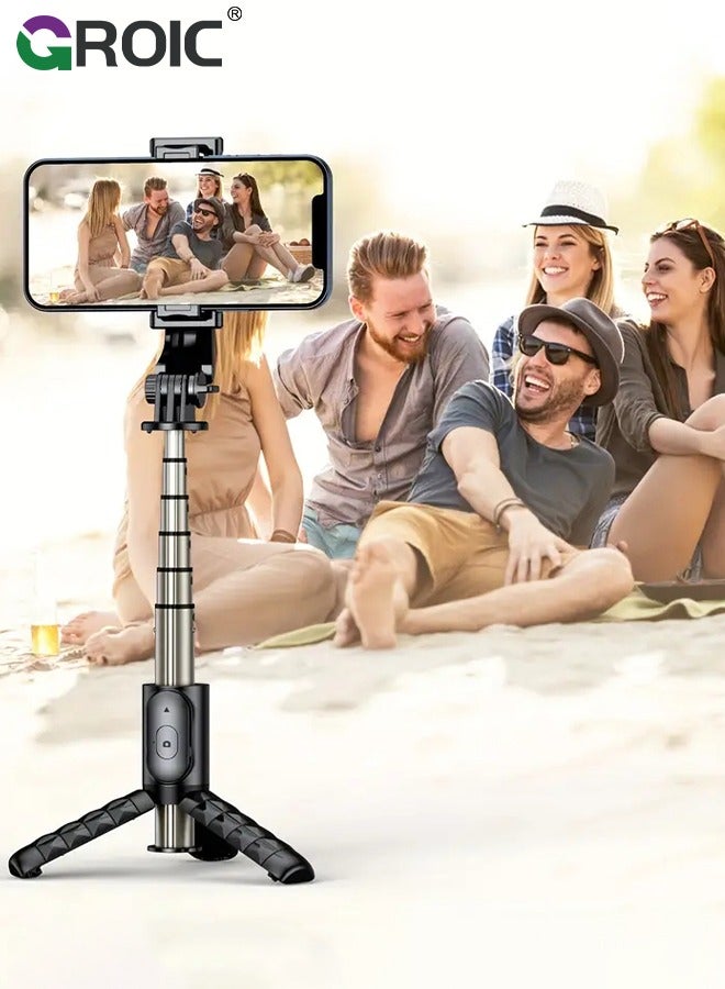 Selfie Stick Tripod, Aluminum Alloy Selfie Stick for Cellphone Black Single Bracket Portable Automatic Rotation with Remote Control for Taking Family Photos